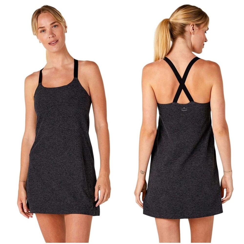 Beyond Yoga Spacedye Charcoal Cross Back Active Dress Size L